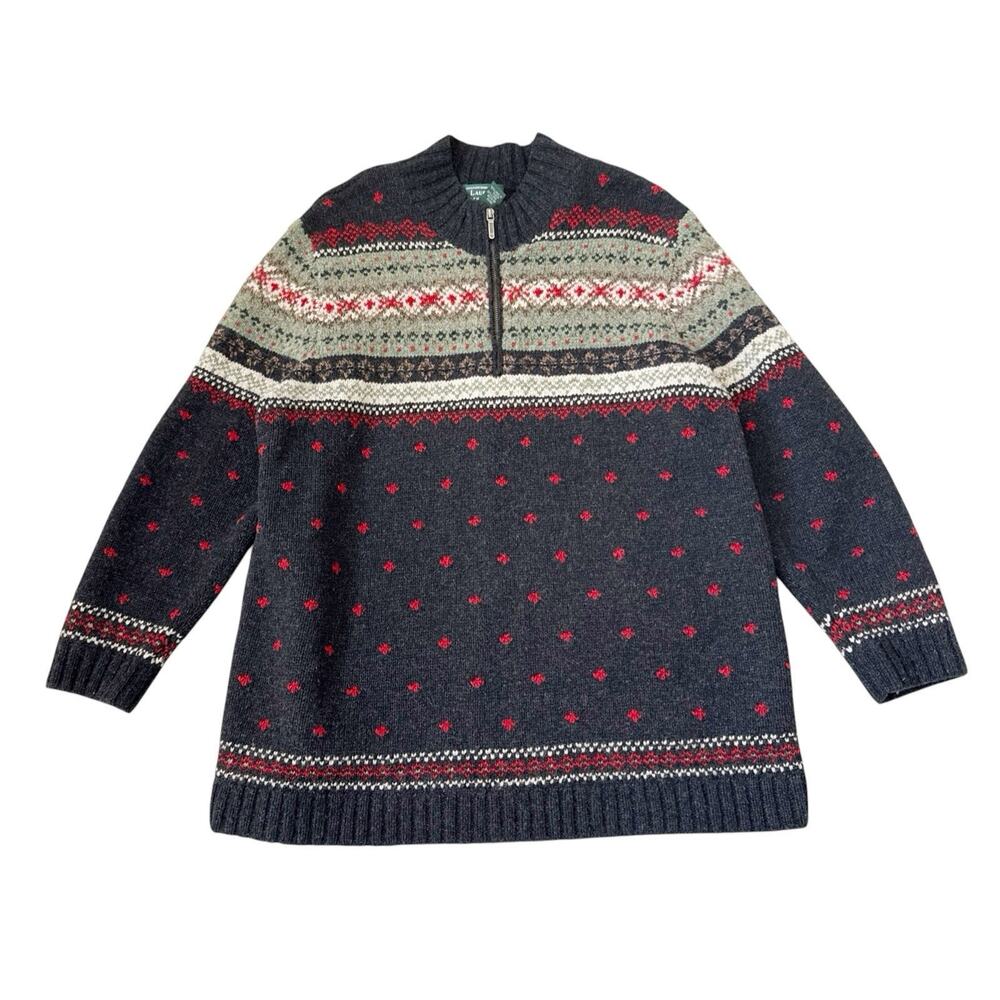 Vintage Polo Ralph Lauren Sweater Hand Knit Lambs Wool Fair Isle Holiday Size 1X
